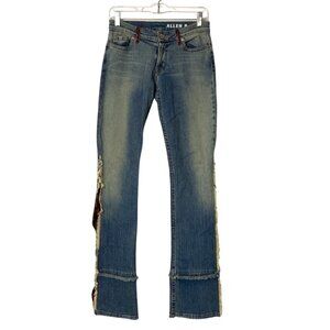 Vtg Y2K Allen B. Women's Distressed Denim Flare Jeans Red Snake Insets Size 27